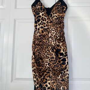 Cache Strapless Leopard Print Dress